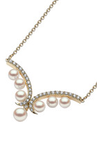 Sleek Pendant Necklace, 18k Yellow Gold, Diamonds & Akoya Pearl